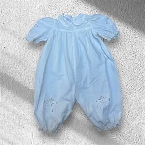 Vintage Rosey Kids Romper White with Floral Embroidery Fairycore 6/9 Months